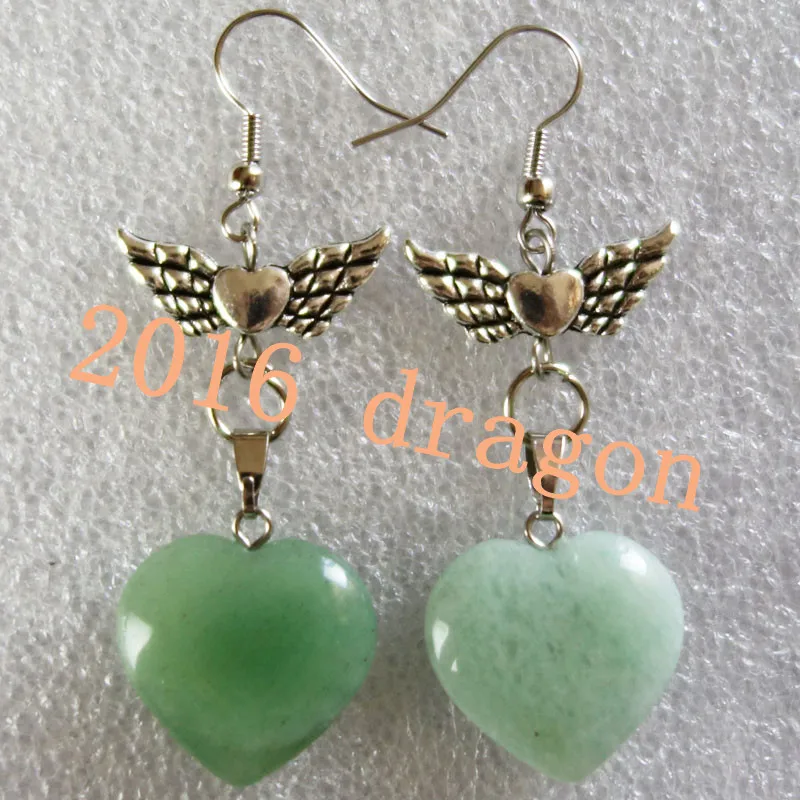 Yuteng пара 20x18x7 мм зеленый авантюрин сердце крыло серьги KL04|silver wings earrings|wings earringstibet