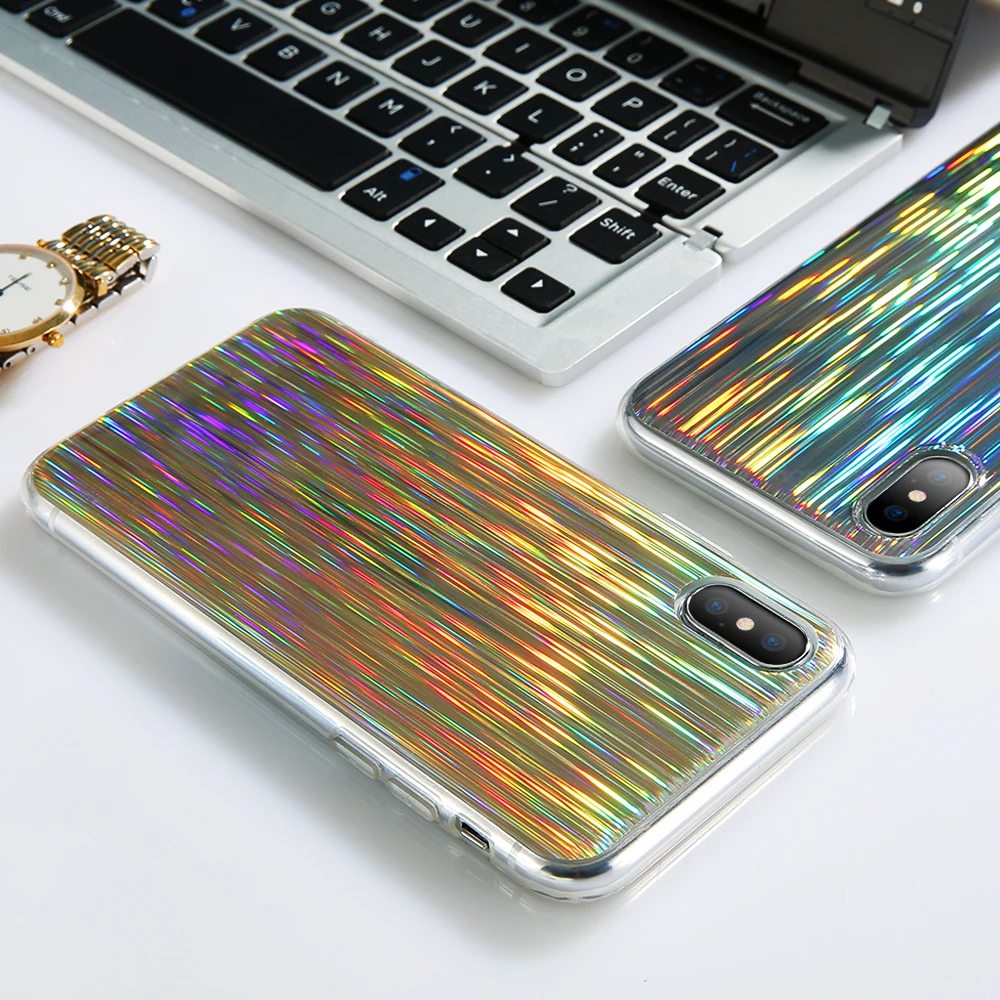 KISSCASE Блестящий цветной чехол для телефона iPhone X XS Max Роскошные Лазерные чехлы 8 7 6 6S