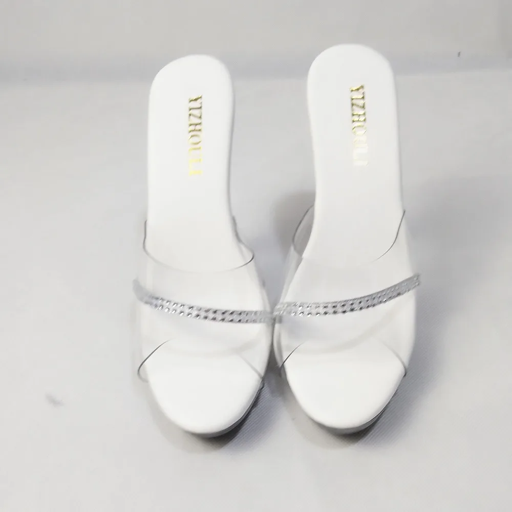 YIZHOULI 13cm high heels, thin and transparent crystal cold slippers, catwalk model size women's Slippers