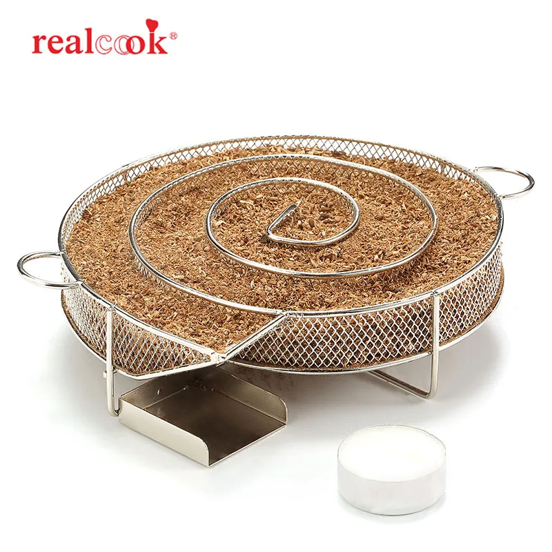 8.07inch Round Shape Realcook генератор холодного дыма принадлежности для барбекю гриль сетка древесная стружка коптильня для лосося рыбы барбекю инструмент для приготовления пищи - Цвет: 8.07inch Round Shape