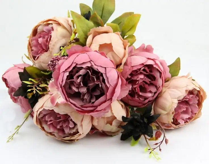 2018 Красивые розы пионы искусственные шелковые цветы маленький букет Флорес