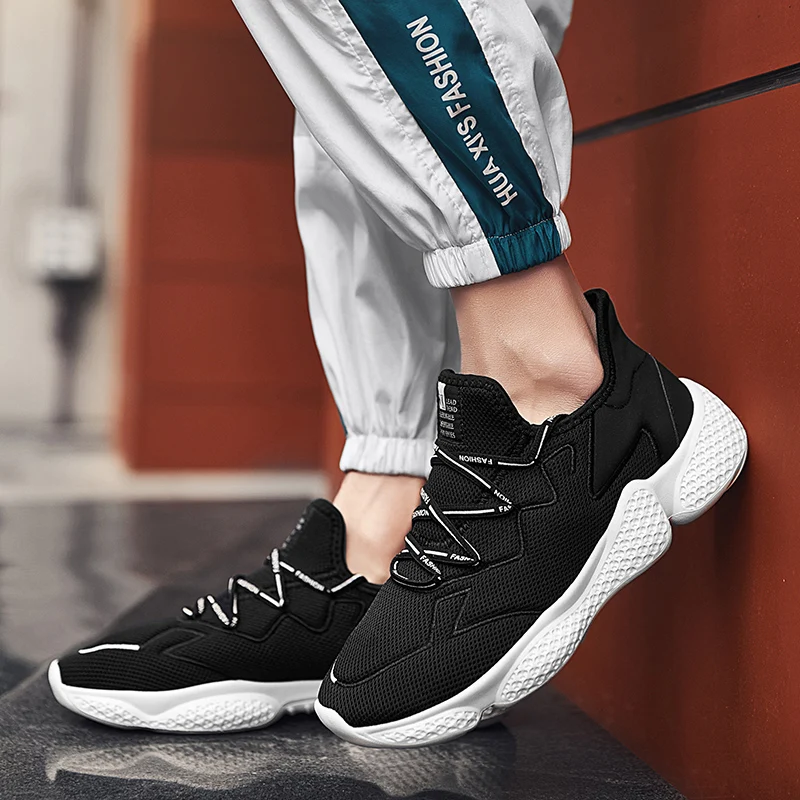 Hemmyi White Sneakers Couple Shoes Mesh Thick Bottom Mens Casual Spring/Autumn Breathable Sapatos Masculino Black | Обувь
