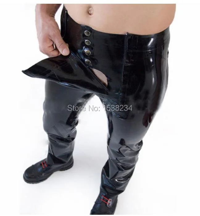 Латексные джинсы Мужские резиновые армейские с передней плоской накладкой|mens