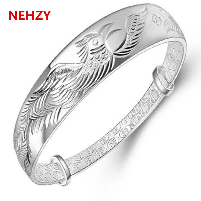 Новый повелительницы темперамент прекрасный серебряный браслет выгравированы