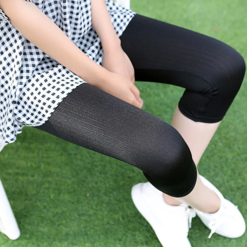 New black vertical striped glossy cropped leggings women mid calf workout legging spandex leggins pencil pants legins tayt | Женская