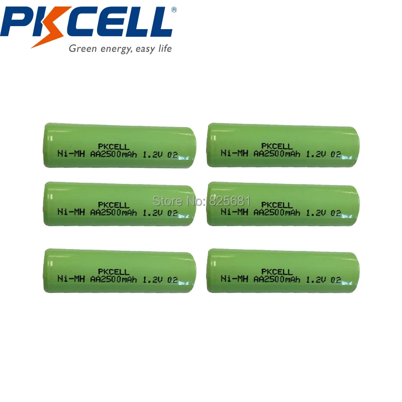 PKCELL 6 шт. 2500 мАч 1 2 в AA Аккумуляторная NIMH nimh батарея 2A плоский Топ без PCM
