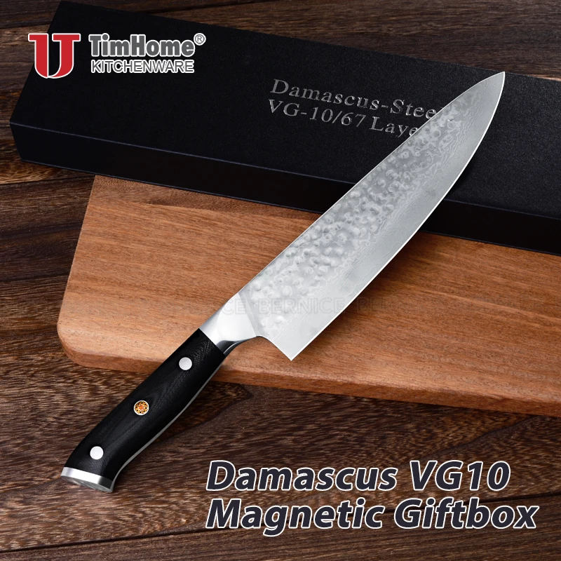 8-дюймовый японский поварской нож из дамасской стали VG10 67 слоев лезвия деревянная