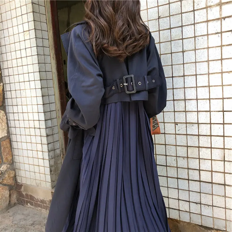 

Casual Long Spring Coats Female 2019 Fashion Pleated Chiffon Splice Outerwear Loose Lady Trench Coat Thin jaqueta feminina f619