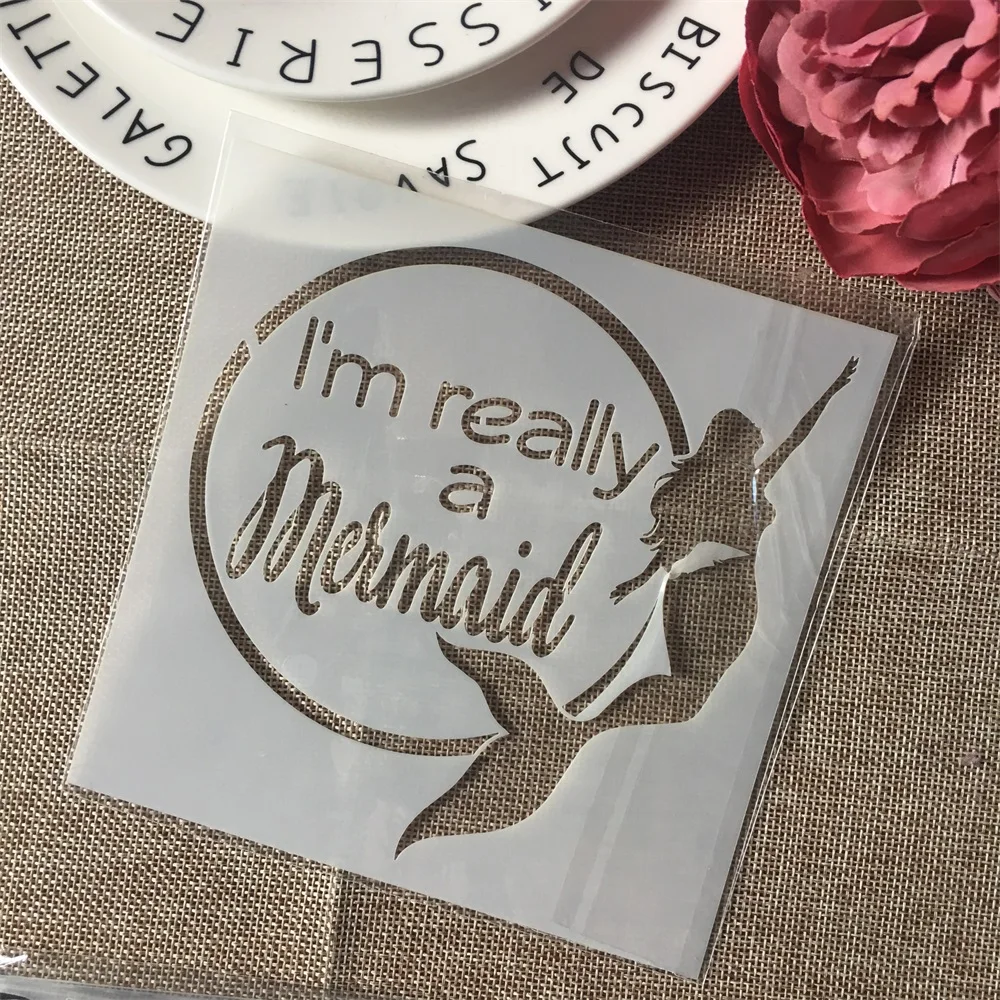 

1Pcs 15cm 5.9" Mermaid Circle DIY Layering Stencils Wall Painting Scrapbook Coloring Embossing Album Decorative Paper Template