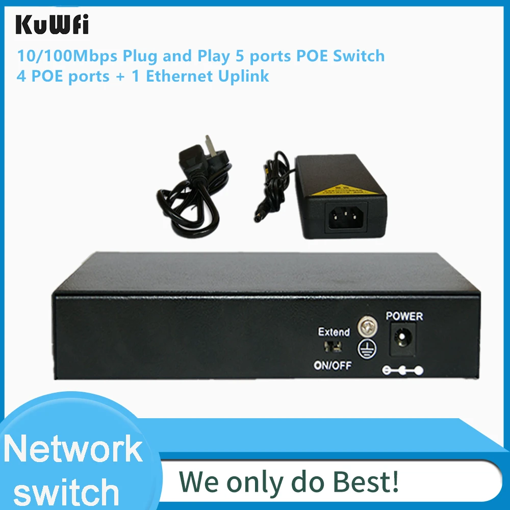 KuWFi 4 порта PoE коммутатор 1 порт Uplink Ethernet Plus 802.3af/at 78 Вт Встроенная Мощность