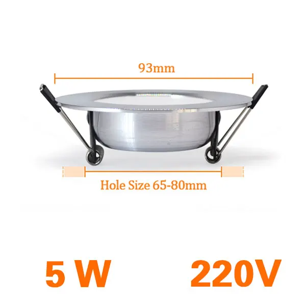 5W 220V Светодиодный потолочный светильник, серебристый, 3 Вт, 5 Вт, 7 Вт, 9 Вт, 12 Вт, 15 Вт, 18 Вт, теплый белый/холодный белый, яркий серебристый светодиодный светильник, AC 220 В, 230 В, 240 в, 110 В - Испускаемый цвет: 5W 220V
