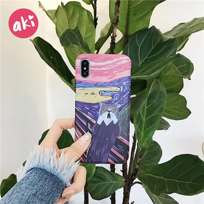 AKI Funny Cat Phone Case for iPhone 6 Plus Spoof Edvard Munch Soft TPU Back Cover 6s |