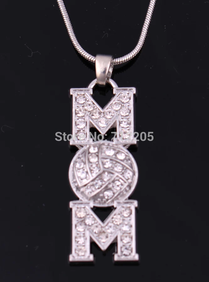 Rhodium волейбольная Марка mom pave прозрачный хрустальный спортивный кулон ожерелье 30