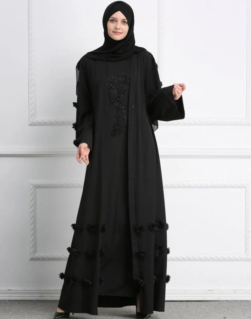 Элегантное мусульманское abaya арабское турецкое платье кардиган с аппликацией в