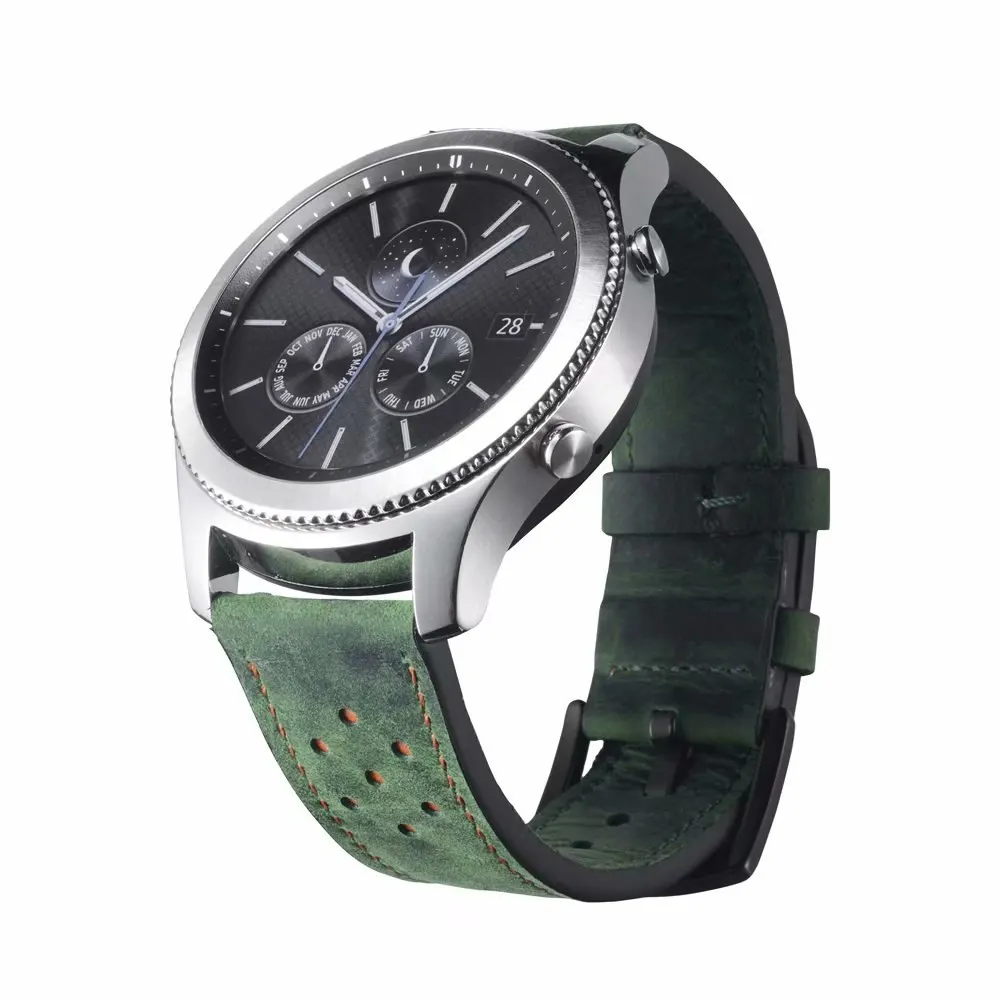 22 мм ремешок из натуральной кожи для samsung Galaxy Watch 46 мм ремешок для замены отверстия браслет для Amazfit Stratos 2 темп ремешок - Цвет ремешка: Зеленый