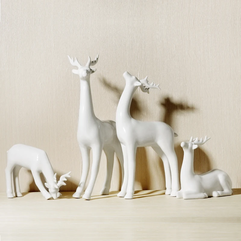 Китайские белые фигурки оленя украшения для дома и офиса стильная