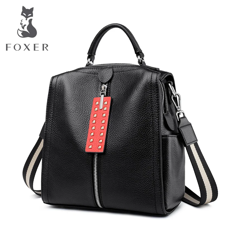 FOXER брендовый рюкзак из коровьей кожи для подростков студенческий мягкий женский