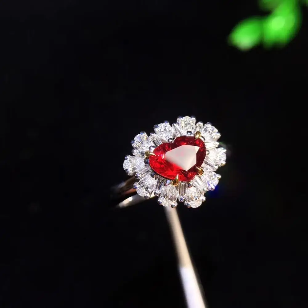 Кольцо с рубином из чистого золота 18 К Настоящее натуральное 1.04ct красный рубин