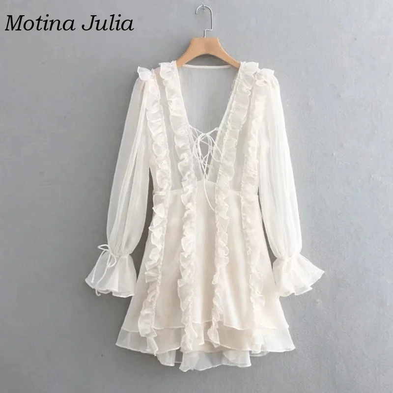 Motina Julia 2019 Летнее шелковое плиссированное платье с длинным рукавом на шнуровке