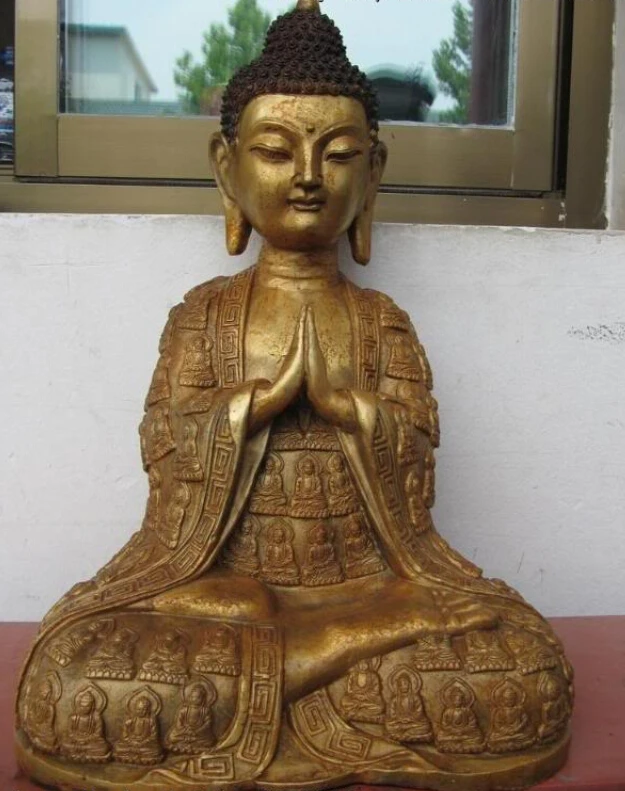 

fast shipping USPS to USA S2776 17" Chinese tibet Temple Folk Fane bronze Gild Sakyamuni Tathagata buddha statue
