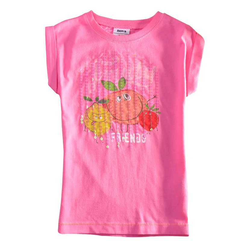 Girls cute short sleeve T-shirt with printing and sequin | Мать и ребенок