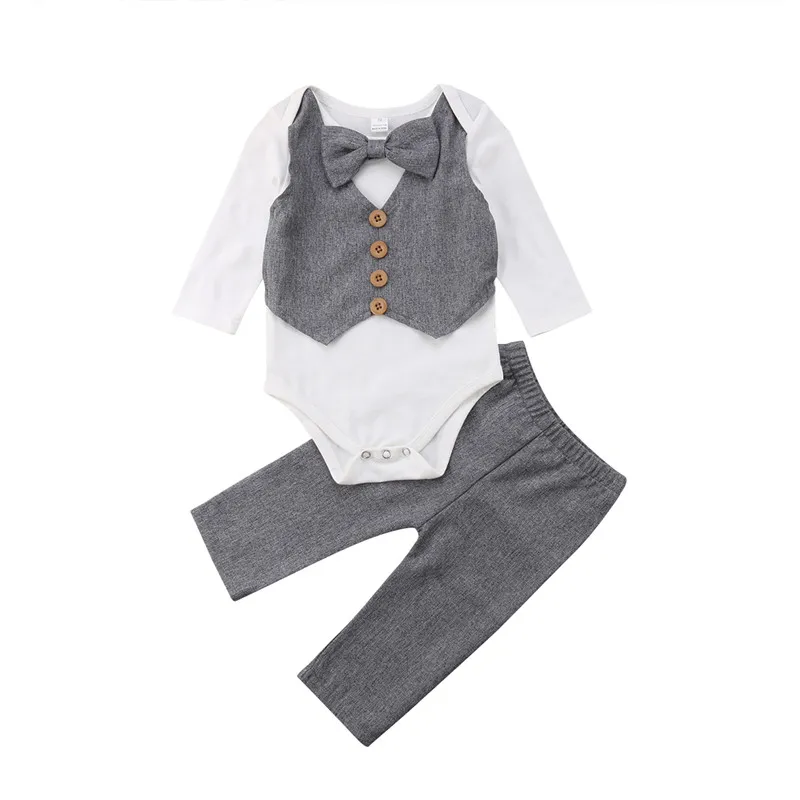 

Brand New 2 Pieces Set Kids Baby Boy Gentleman Bow Tie Shirt Tops Romper+Pants Party Formal Set Clothes