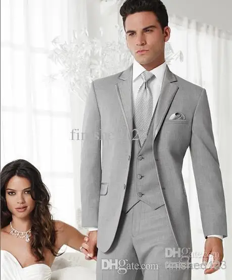 2014 - Custom Made Slim Fit Groom Tuxedos Light Grey Notch Lapel Best Man Suit Wedding Groomsman Men Suits Bridegroom (Jacket+Pa | Мужская