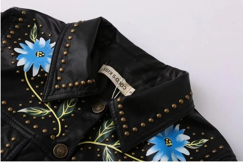 Модная кожаная куртка с заклепками из искусственной кожи новинка 2017