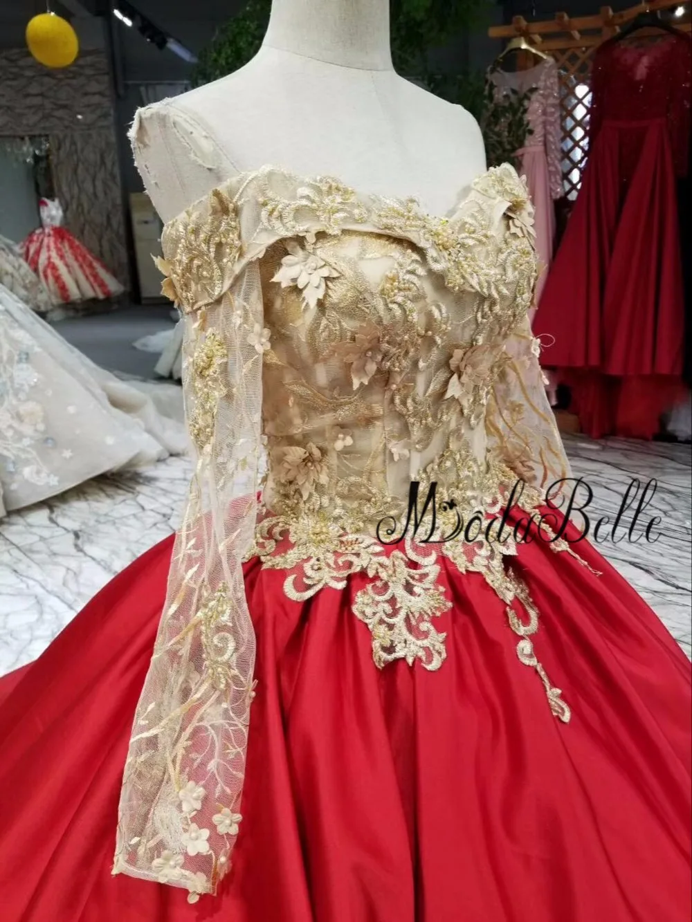 Бальное платье modabelle 2018 красного и золотого цвета вечерние платья с рукавами