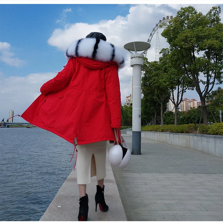 Deri Ceket Women Winter Large Natural Real Fox Fur Cuff& Liner Thick Warm Silver Jacket Coast Female Waterproof Loose Parkas