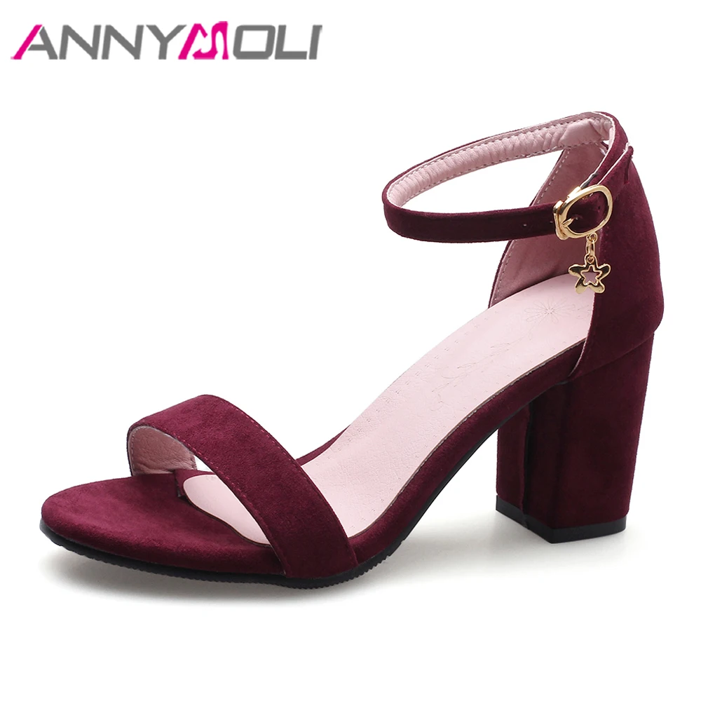 

ANNYMOLI Summer Sandals Women Shoes Buckle Thick High Heel Party Shoes Elegant Open Toe Ankle Strap Sandals Lady Plus Size 33-43