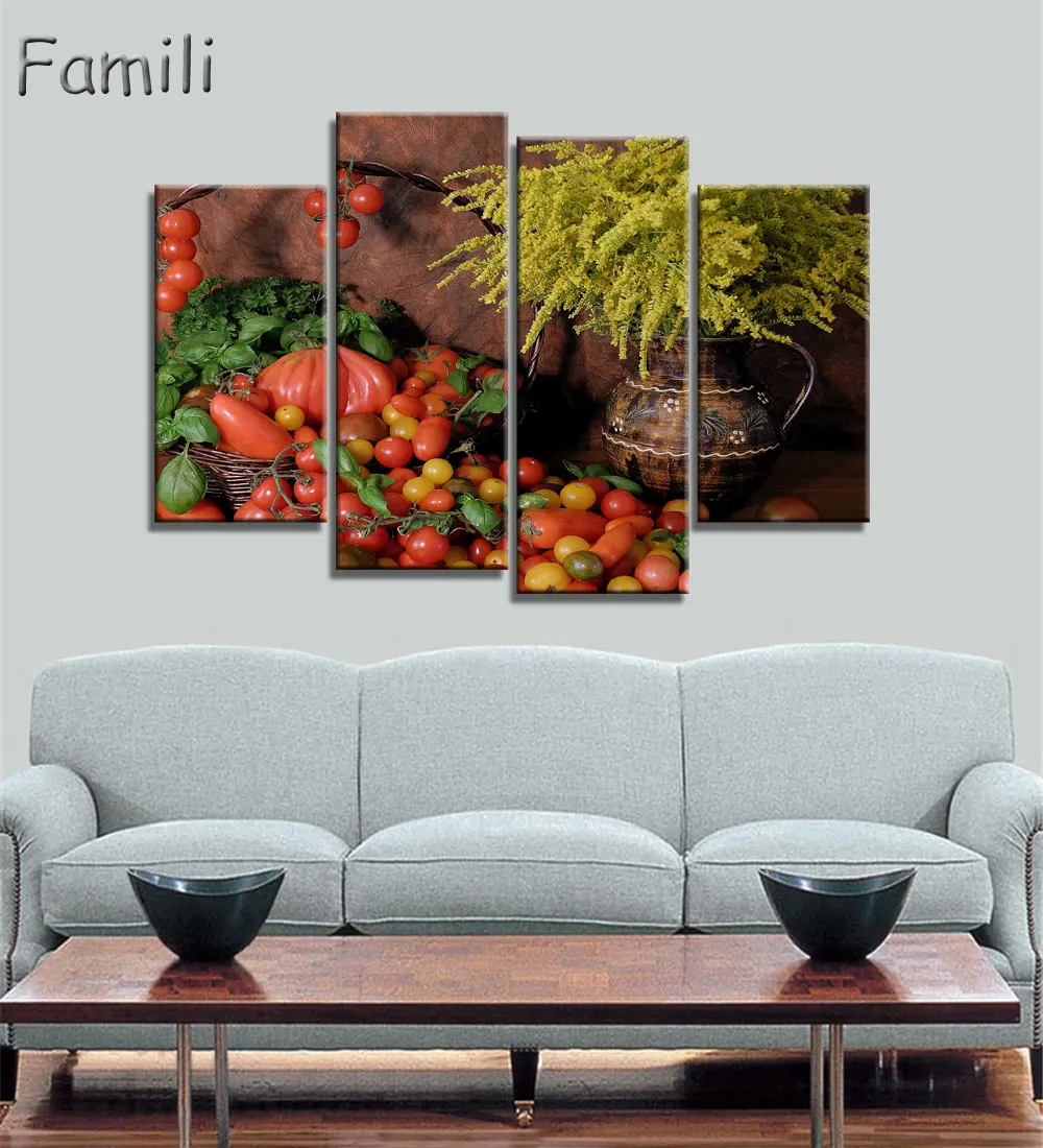 Картина на холсте с изображением фруктов и планшетов 4 панели