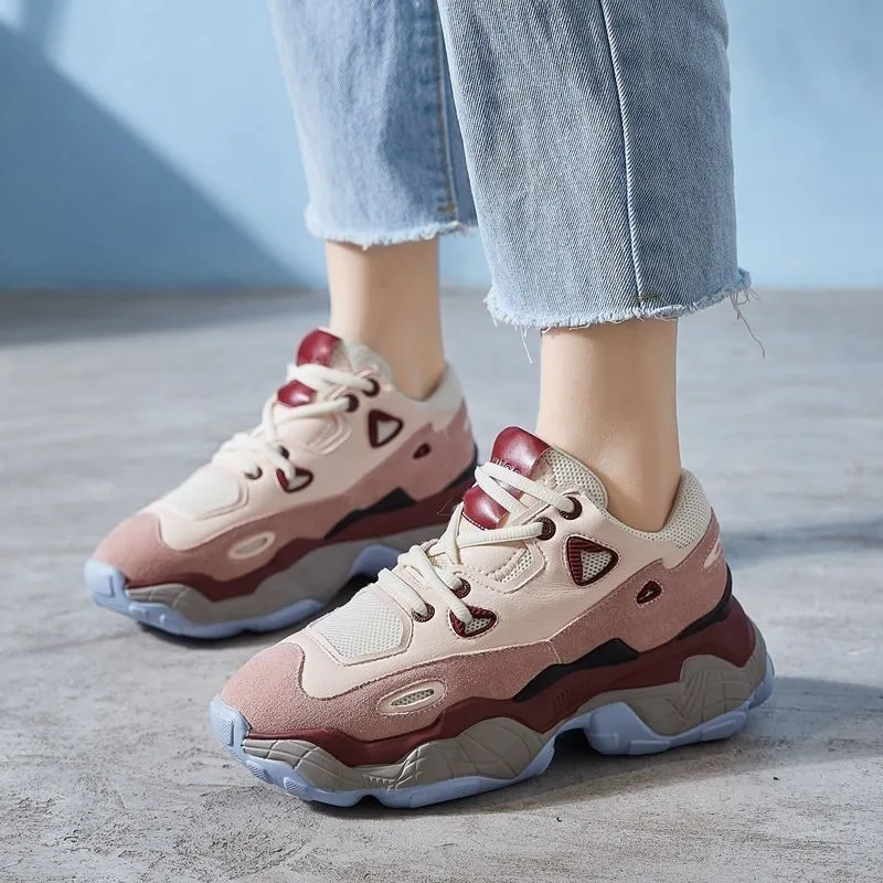 pink RASMEUP/женские кроссовки из натуральной кожи; коллекция года; модные весенние женские кроссовки на платформе; женские кроссовки; женская обувь - Цвет: pink