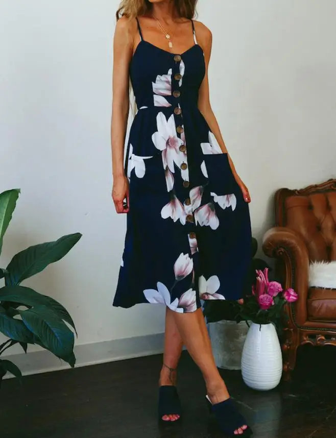 Женское платье с длинным рукавом и цветочным принтом Пляжное Платье для