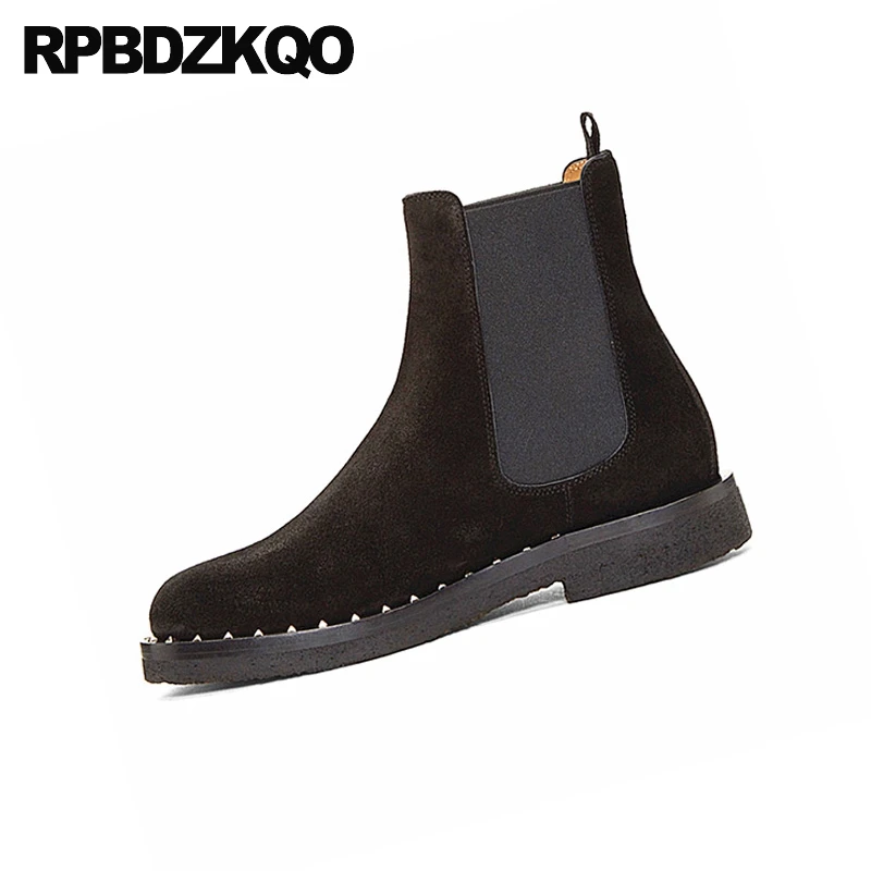 Короткие зимние мужские ботинки челси с заклепками из искусственного меха