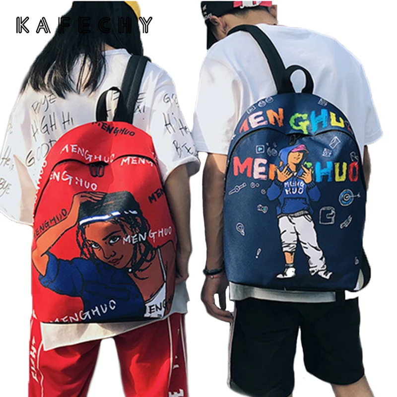 Повседневное печати символов Рюкзак для женщин мужчин личность школьная сумка