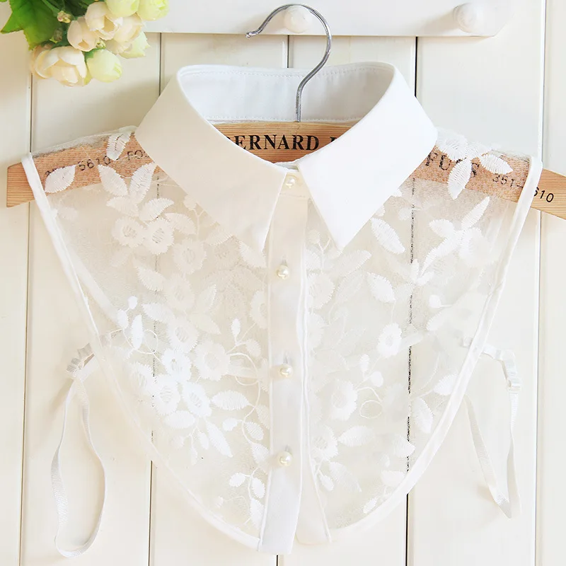 

Korean Women Flower Pure Cotton Lace Shirt Collar Thick Cotton Lace Girl White Shirt Fake Collar