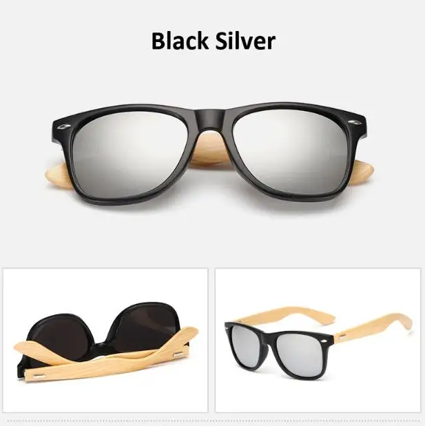 Black Silver Ретро Деревянные Солнцезащитные очки женские мужские бамбуковые солнцезащитные очки женские брендовые дизайнерские классические очки Золотые Зеркальные Солнцезащитные очки - Цвет линз: Black Silver
