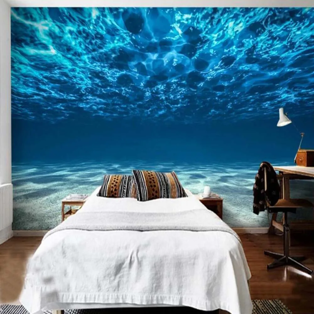 

3D обои с синим морским пейзажем, настенные наклейки для гостиной, спальни, ручная роспись, HD печатные фото обои, Индивидуальный размер