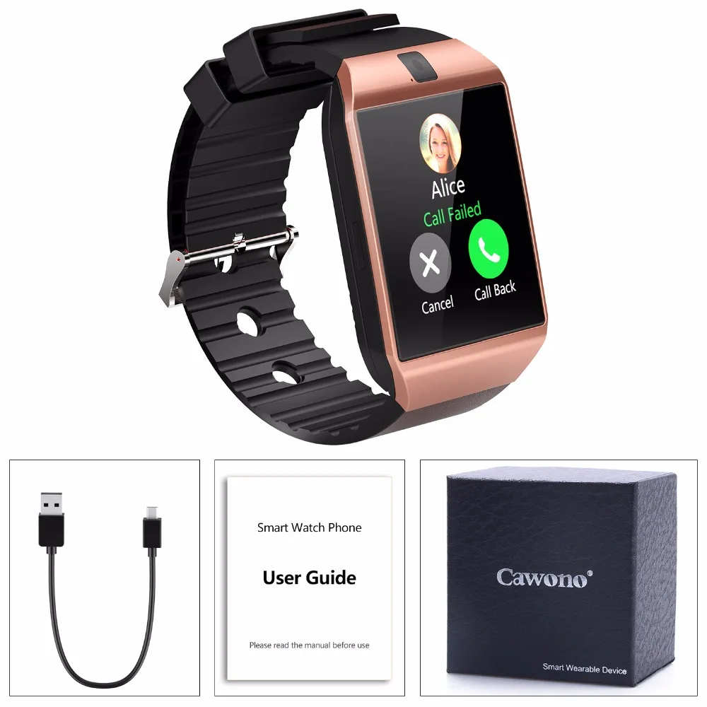 Умные часы Cawono Gold DZ09 с камерой функцией звонков GSM SIM для смартфонов iPhone Xiaomi Samsung