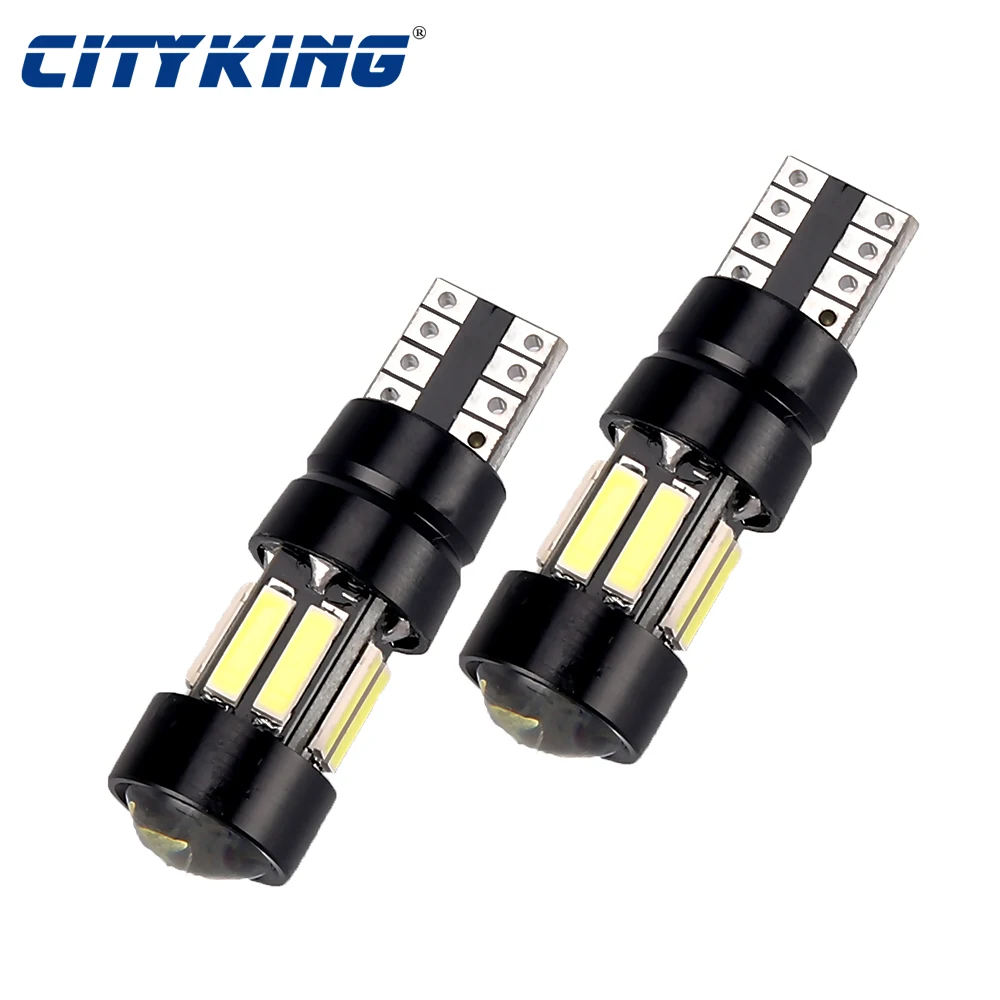 

500pcs T10 LED canbus W5W 194 168 led Interior Xenon White LED CANBUS NO OBC ERROR t10 10SMD 7020 with Lens Projector Aluminum