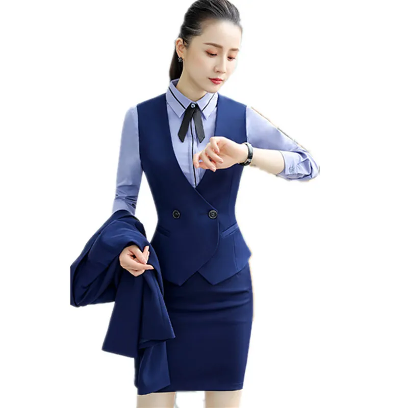 Blue Vest Модная элегантная деловая тонкая красная Черная Женская жилетка для работы в отеле, куртка без рукавов, офисный женский плащ, короткая одежда с вырезом 4XL - Цвет: Blue Vest