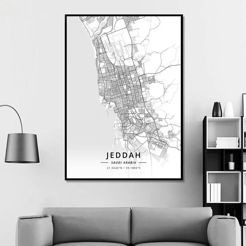 Jeddah Saudi Arabia Modern City Map Canvas Art Print Home Room Decor Poster | Дом и сад