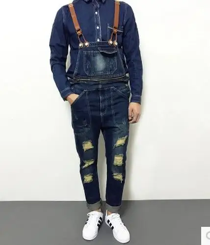 Осенний Новый мужской джинсовый комбинезон модные тонкие брюки на бретельках