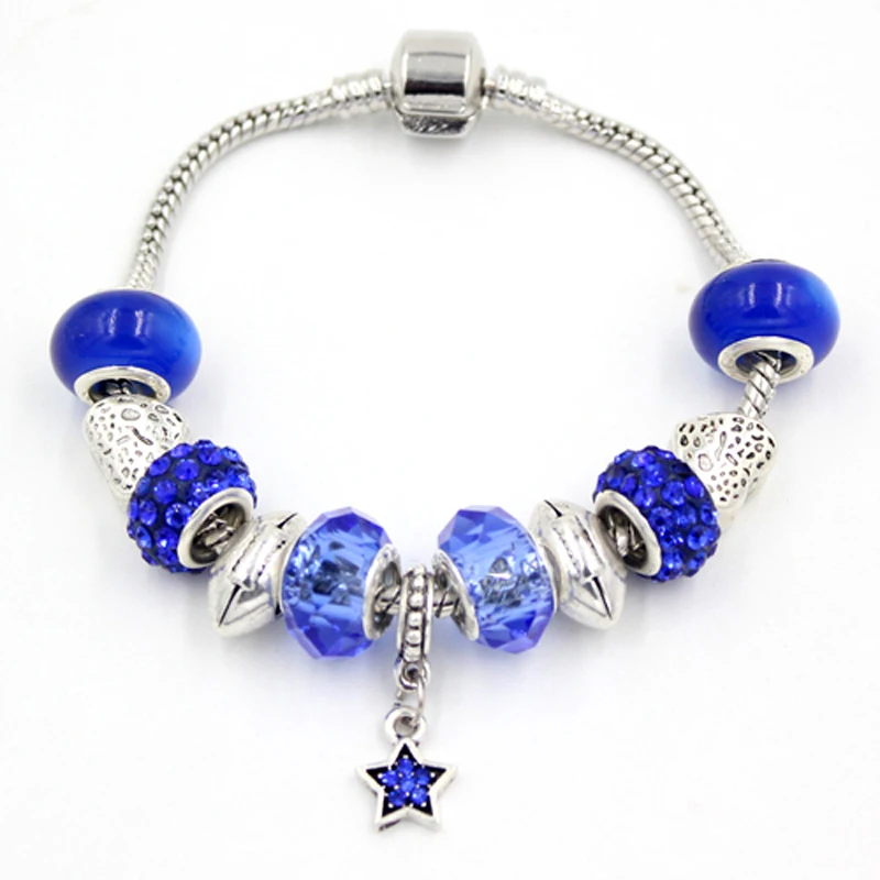 

6PCS/Lot Wholesale DIY Sport Football Jewelry European Royal Blue Bead Football Star Charm Bracelets Gift Pulsera Bijoux