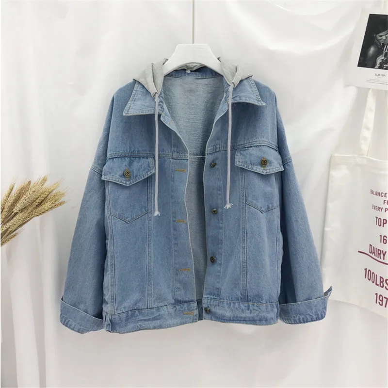 Весенняя женская джинсовая куртка 2018 модная с капюшоном Новая повседневная