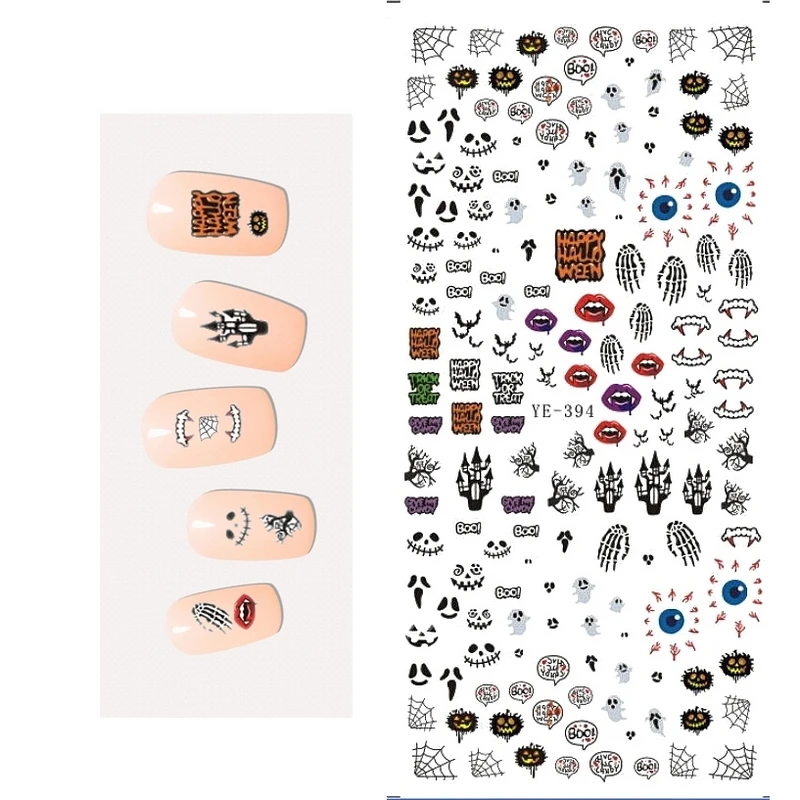 Uprettego дизайн ногтей Красота водная наклейка слайдер для Хэллоуин паук вампир