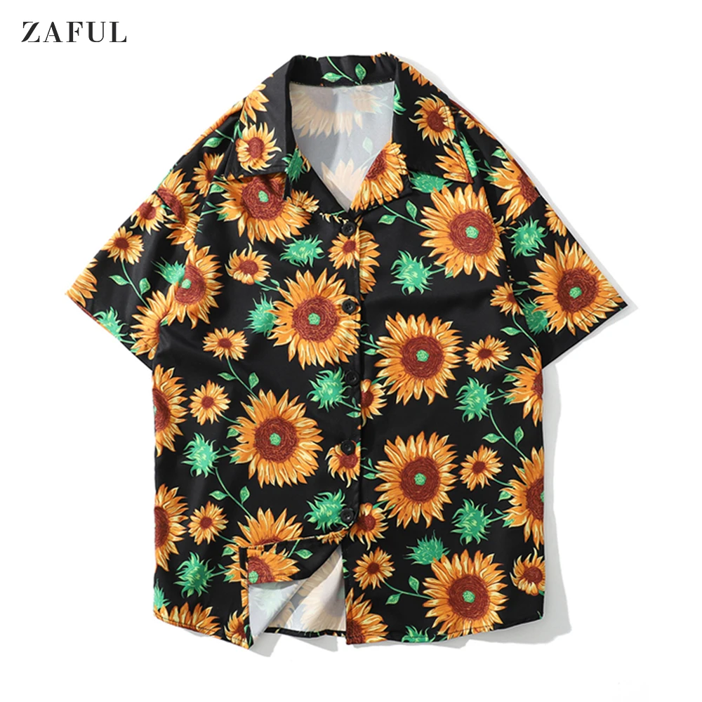 ZAFUL Мужская Летняя Пляжная гавайская рубашка с коротким рукавом цветочные