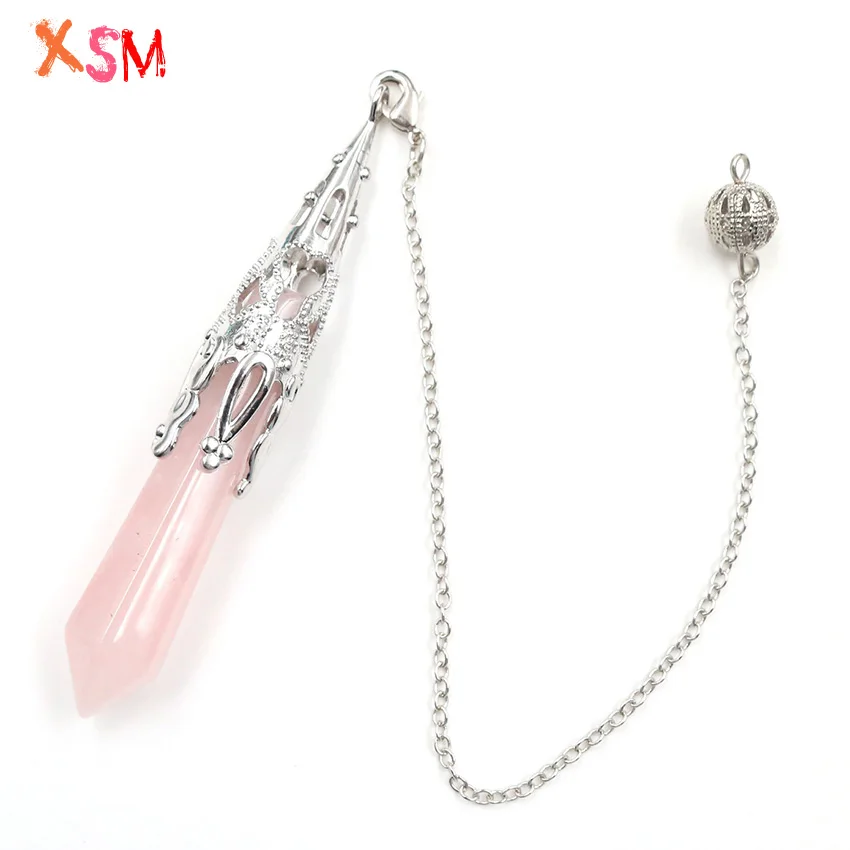 Rose Pink Quartzs 1 шт. звено цепи кристалл натуральный камень шестиугольная колонна маятниковая подвеска Рейки Исцеление, балансировка, дюбинг, Wicca, талисманы ювелирные изделия - Окраска металла: Rose Pink Quartzs