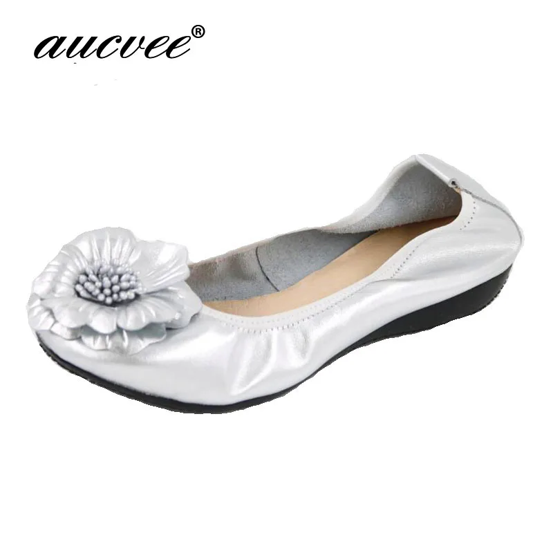 

Summer Autumn Fashion Flower Design Round Toe Silver Color Flat Shoes Vintage Genuine Leather Women Flats Girl Loafer V-061